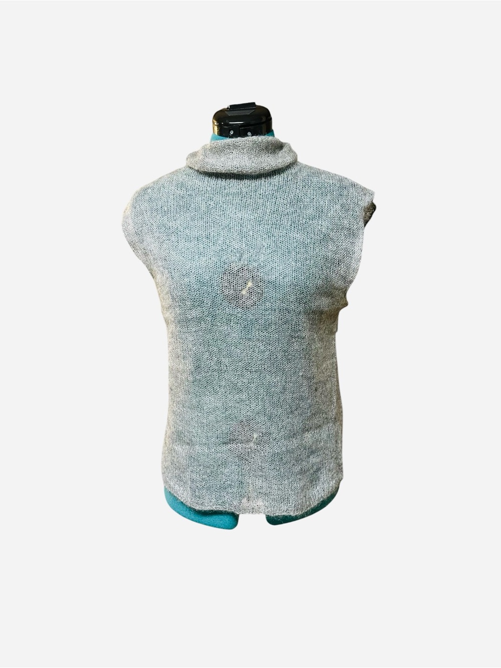 DKNY Essentials Womens Gray Mohair Sleeveless Sweater Size Large Cowl Neck Sheer
